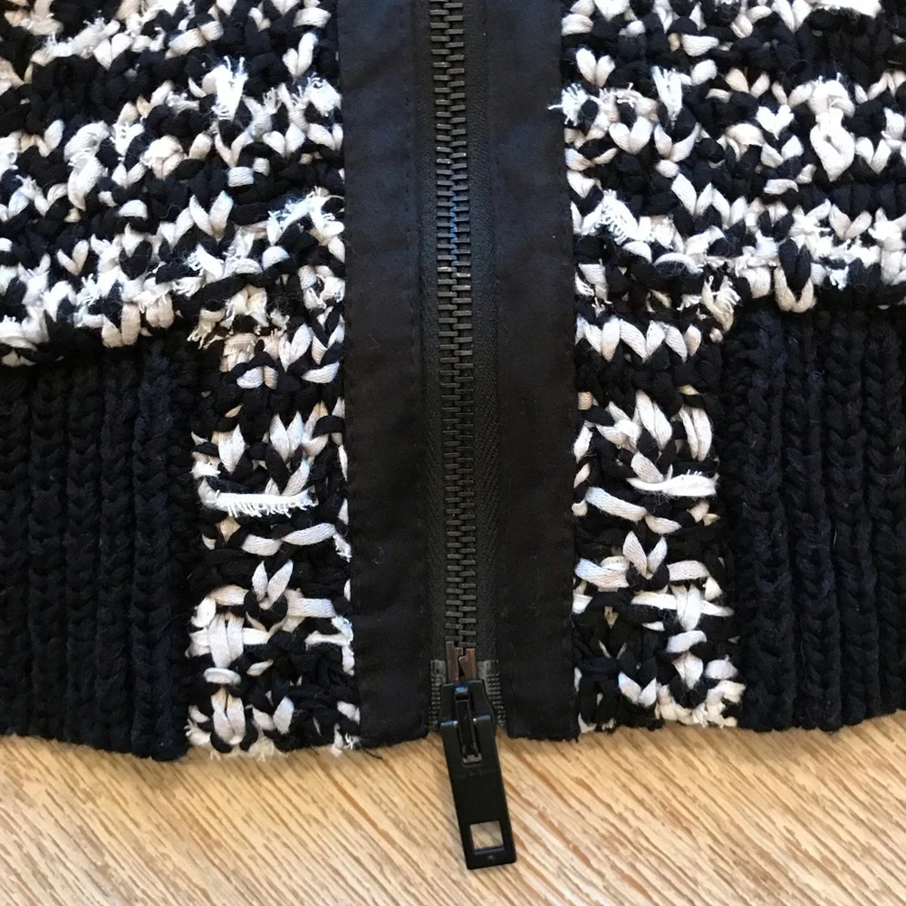 Rag & Bone Viola Black And White Ribbon Knit Sweater Jacket Zipper - Picture 10 of 15